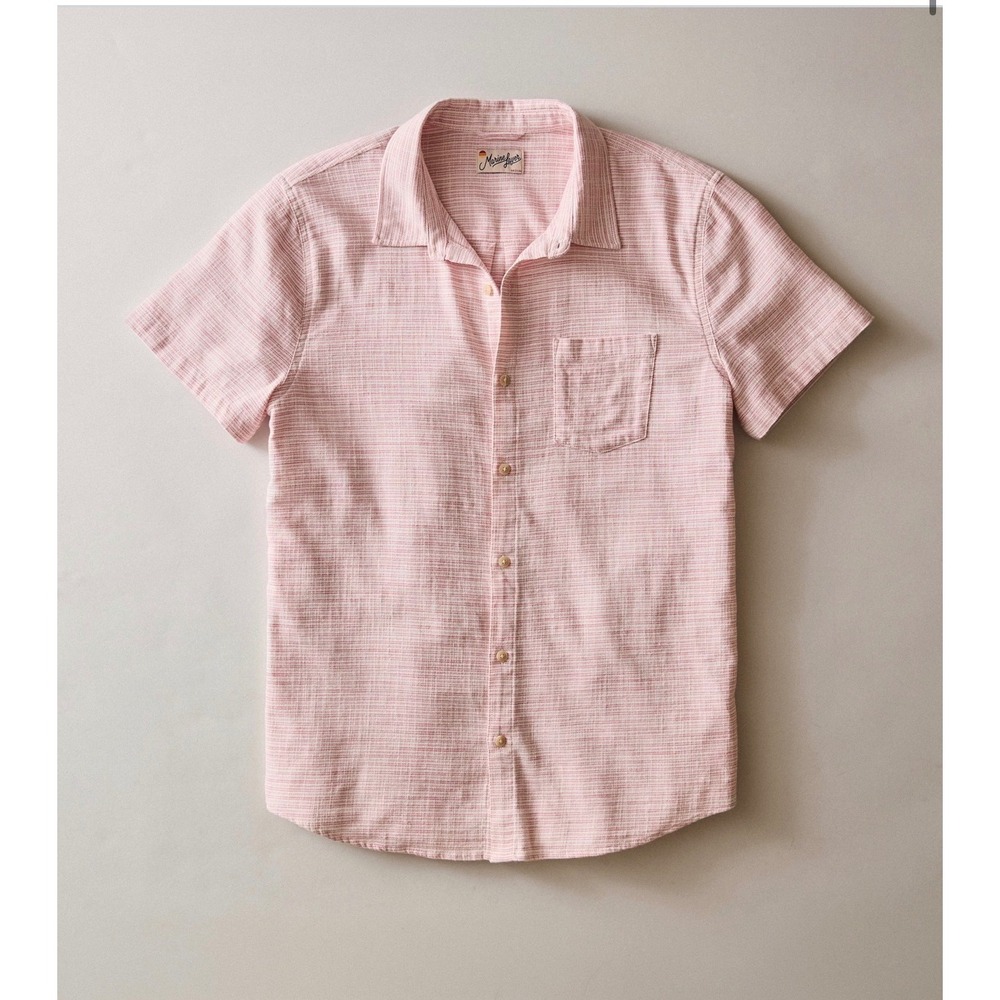 Marine Layer Button Down Mens Larger Pink Textured Stripe Short Sleeve Shirt